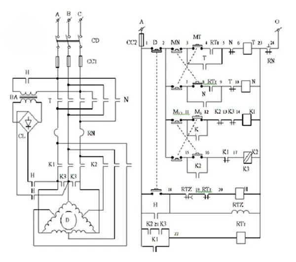Sơ đồ mạch điều khiển động cơ 2 cấp tốc độ kiểu sao – tam giác kép