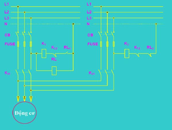 Sơ đồ mạch điện tự động chuyển nguồn điện cho động cơ khi nguồn chính bị sự số mất điện